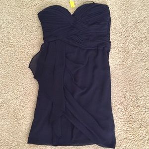 Minuet Navy Strapless Grecian Layered Dress